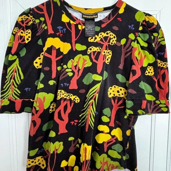 Nooworks Puff Sleeve, Tree Print - Picture 2 of 5